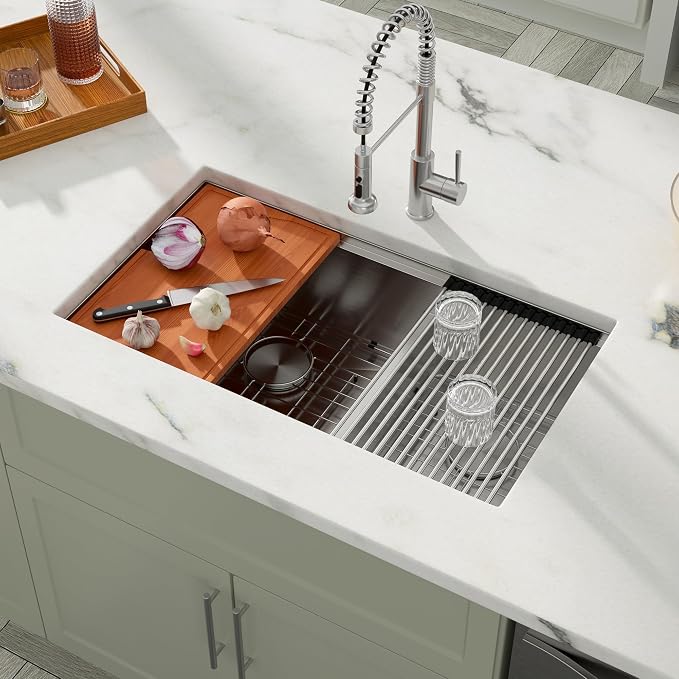 Dcolora 33 Inch Double Bowl Kitchen Sink Undermout Workstation 16 Gauge - Image 9
