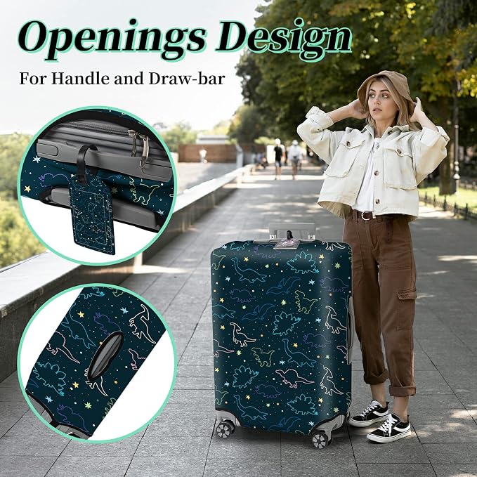 Luggage Cover Suitcase Protector Plus 1 Luggage Tag, Dinosaurs Space Travel - Image 4