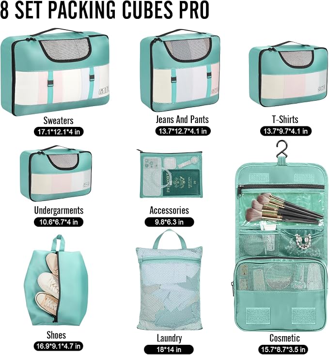 Veken 8 Set Packing Cubes for Travel Essentials, Suitcase Organizer Bags in 4 - Image 2