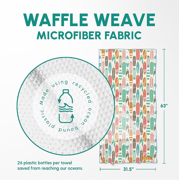 SUN'Y Waffle Microfiber Beach Towel – Sand Free, Quick Dry, Ultra Absorbent - Image 3