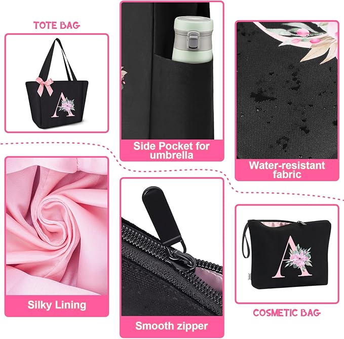 Vavabox Tote Bag, A-Z Initial Monogrammed Waterproof Tote Bag, Bridesmaid Gifts - Image 4