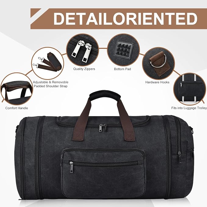 Felipe Varela 60L Duffle Bag for Men, Large Canvas Expandable Duffle Bag for - Image 7