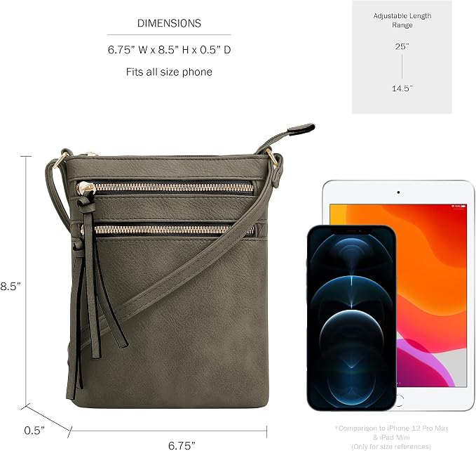 DELUXITY | Crossbody Purse Bag | Functional Multi Pocket Double Zipper Purse | - Image 3