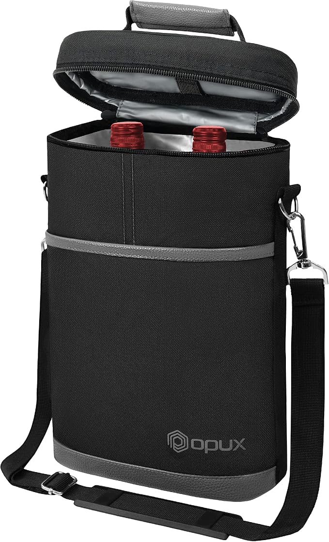 OPUX 2 Bottle Wine Carrier Tote, Insulated Leakproof Wine Cooler Bag, Wine by OPUX