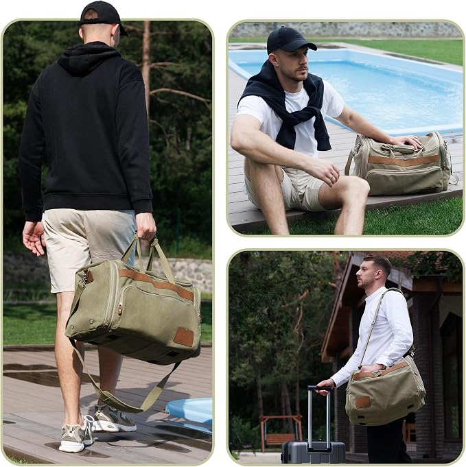 SHOWKOO Duffle Bag for Travel 60L Expandable Canvas Travel Bag Durable Vintage - Image 7
