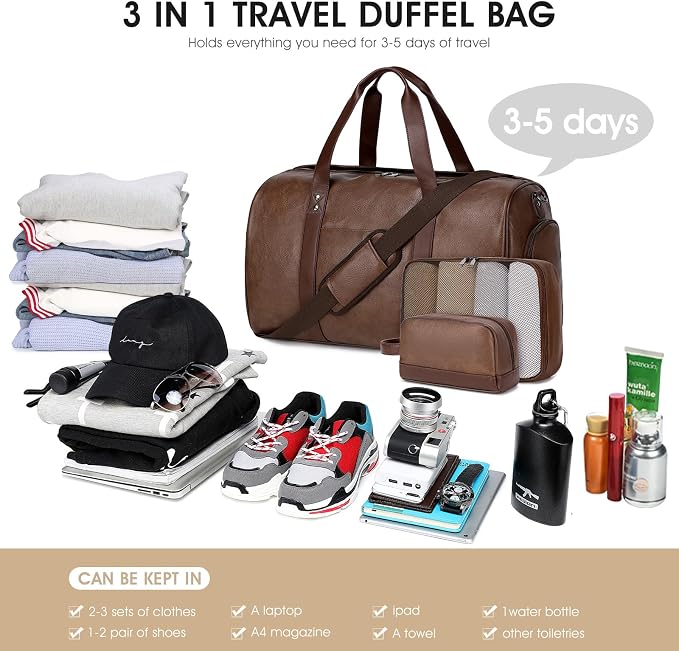 Wogarl 3PCS Faux Leather Weekender Bag - Image 3