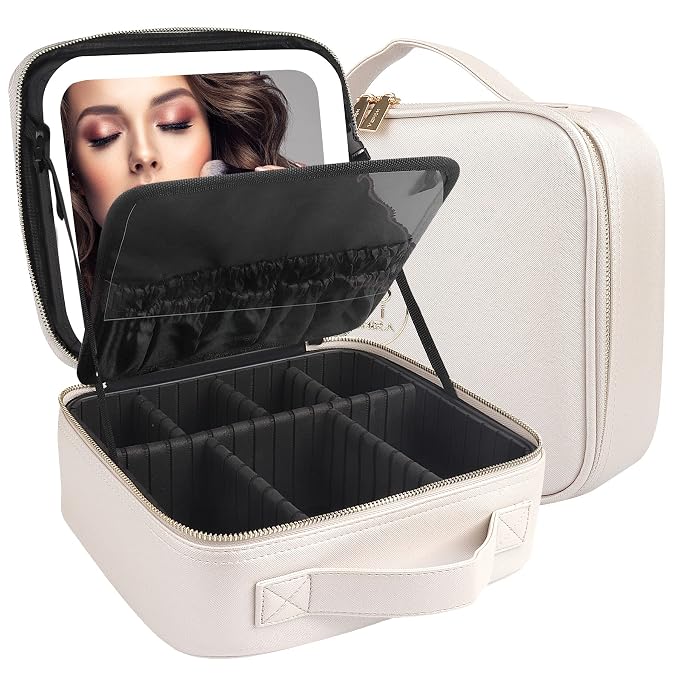 MOMIRA Makeup Bag with Mirror and Light Travel Makeup Train Case Cosmetic Bag by MOMIRA