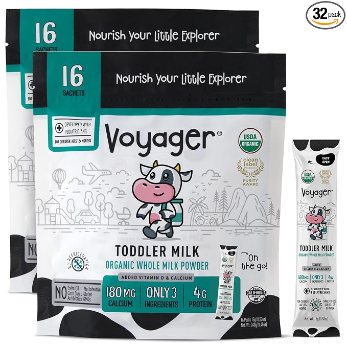 Voyager Toddler Milk On The Go, USDA Organic Shelf Stable Whole Milk Powder by VoyagerMilk