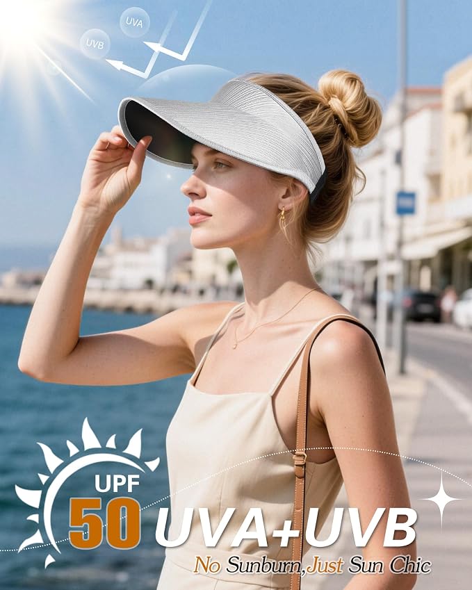 Sun Visor Hats for Women, UPF50+ Wide Brim Sun Hats Adjustable Foldable Beach - Image 4
