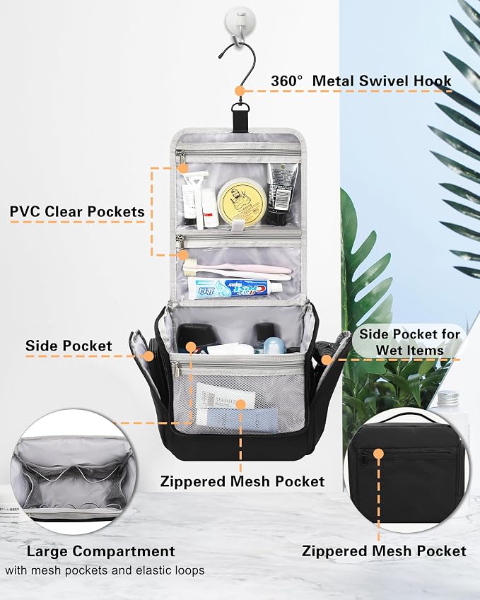 Relavel Hanging Toiletry Bag for Men and Women, Travel Toiletries Bag - Image 2