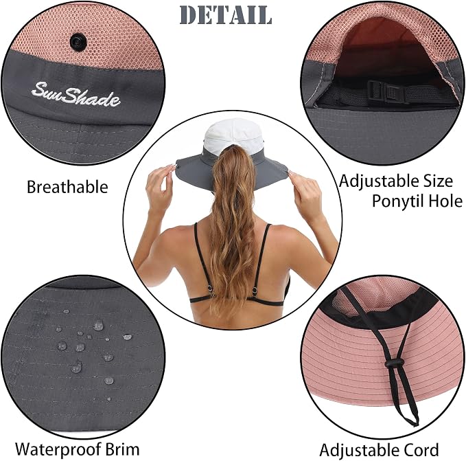 Womens Summer Sun Hat Beach Hat Wide Brim Outdoor UV Protection Hat Foldable - Image 3