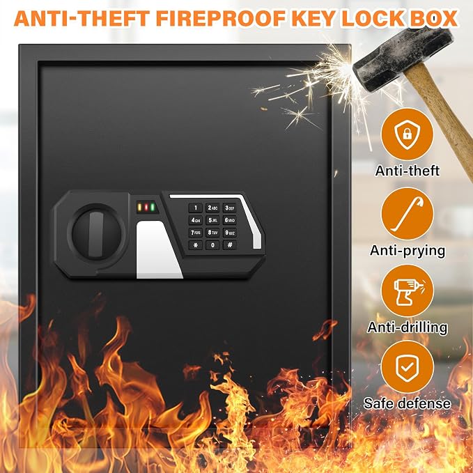71 Keys Fireproof Key Lock Box, Anti-Theft Key Box Wall Mount - Image 3