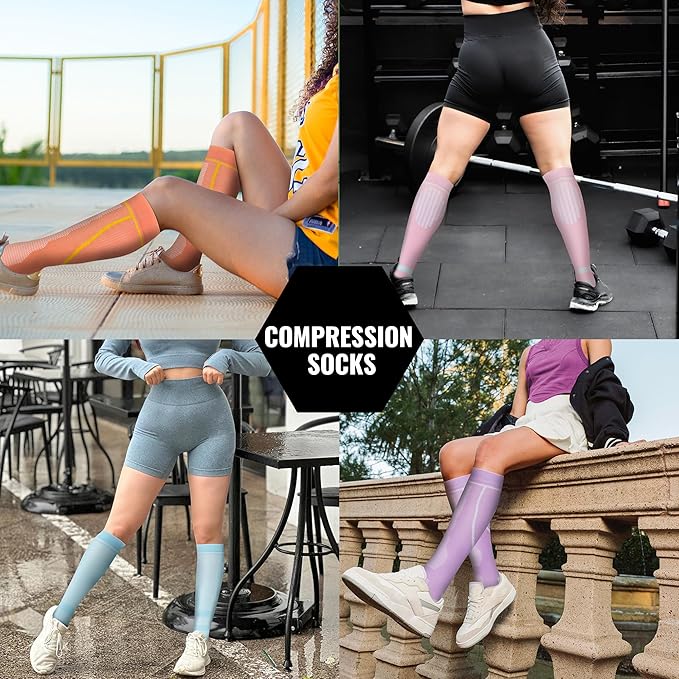 Compression Socks for Women Men Circulation Knee High 8 Pairs for Nurses - Image 6