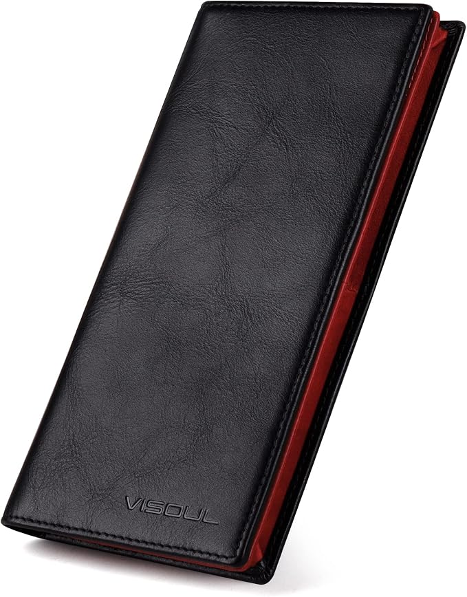 VISOUL Mens Leather Long Bifold Checkbook Wallets by VISOUL