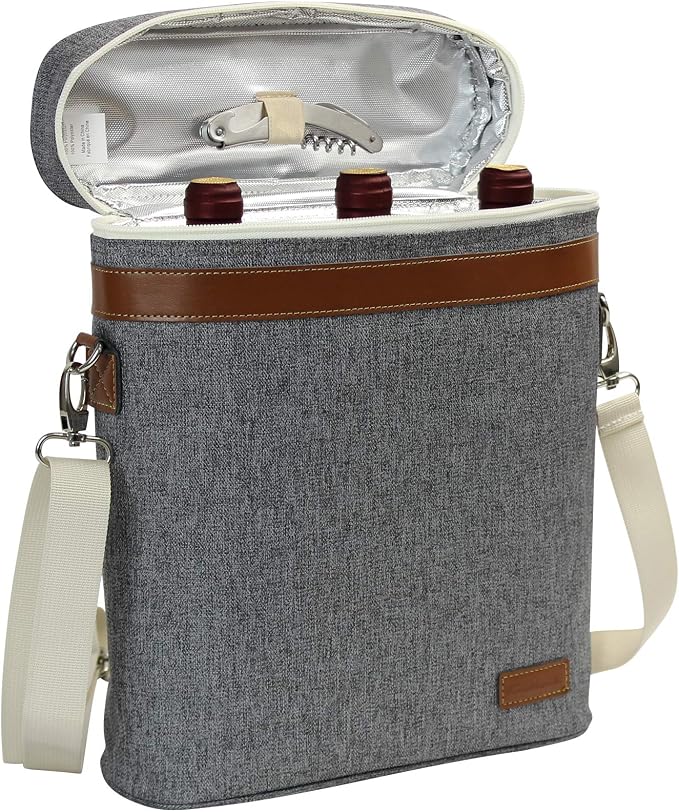 3 Bottle Insulated Wine Tote Carrier Bag, Portable Travel Padded Wine Cooler by ZORMY