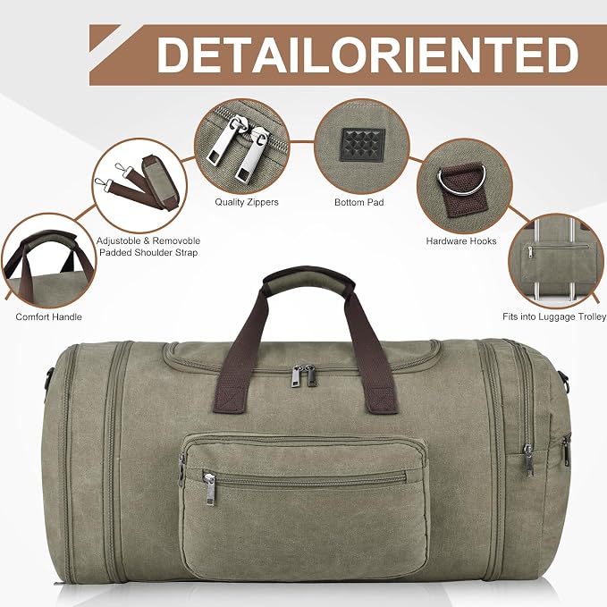 Felipe Varela 60L Duffle Bag for Men, Large Expandable Canvas Duffel Bag for - Image 7
