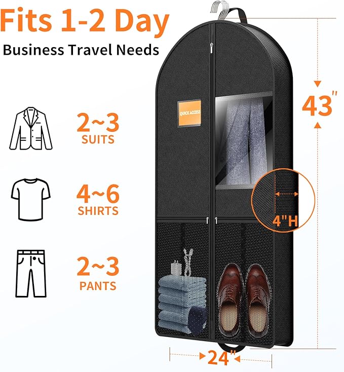 Garment Bag Travel Hanging Clothes: 43 Inch 2 Packs Fabric Breathable Foldable - Image 3
