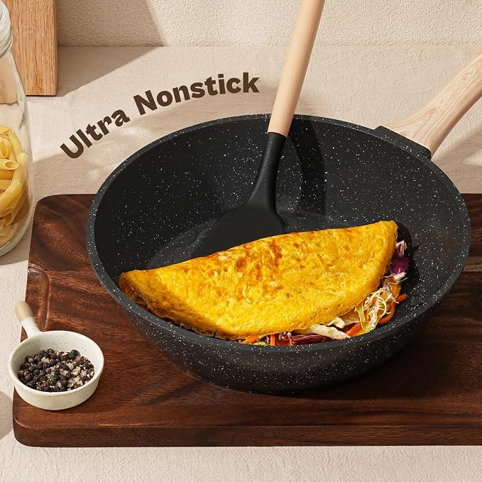 13 Pcs Pots and Pans Set, Nonstick Cookware Sets Black Granite Induction - Image 3