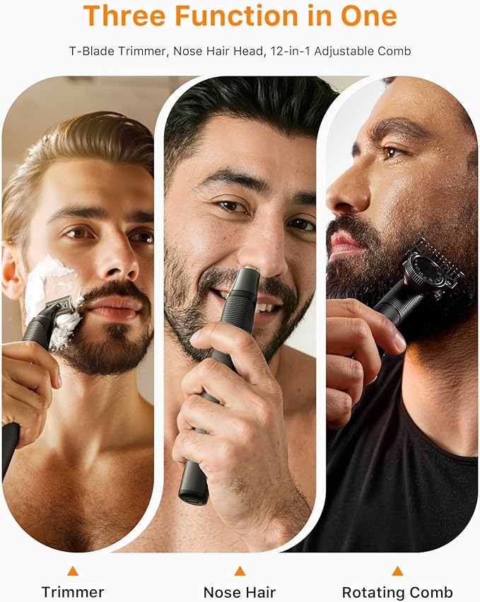 Beard & Nose Hair Trimmer Kit, 12 in 1 Rotating Comb, Travel Body Hair Electric - Image 2