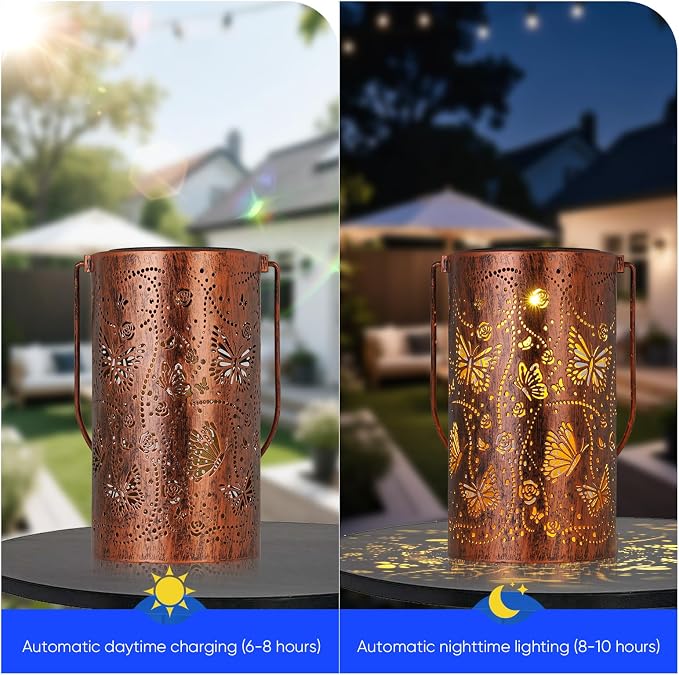 Homemory Butterfly Solar Lanterns Lights Outdoor Waterproof, Hollowed-Out Metal - Image 6