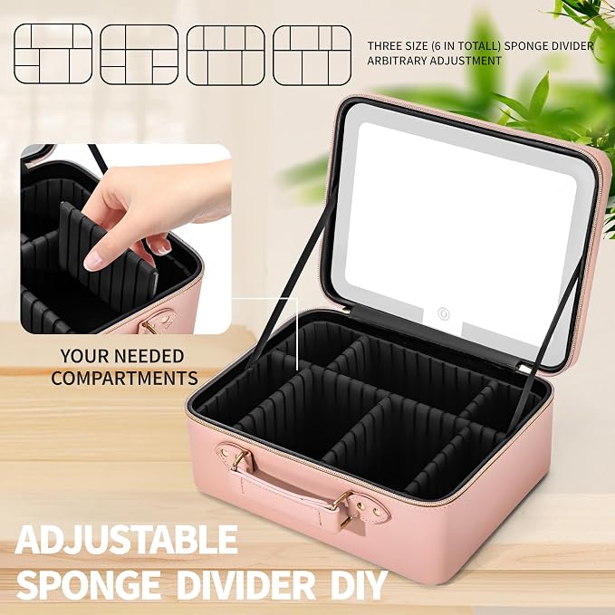 Makeup Bag with LED Mirror & Magnifier, Large Cosmetic Organizer Travel Makeup - Image 4