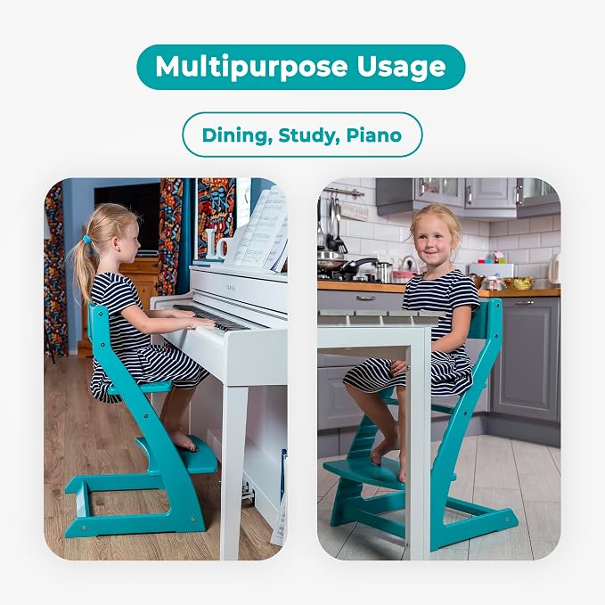 FORNEL Modern Wooden High Chair in Turquoise | The Adjustable Grow-with-Me Chair - Image 7