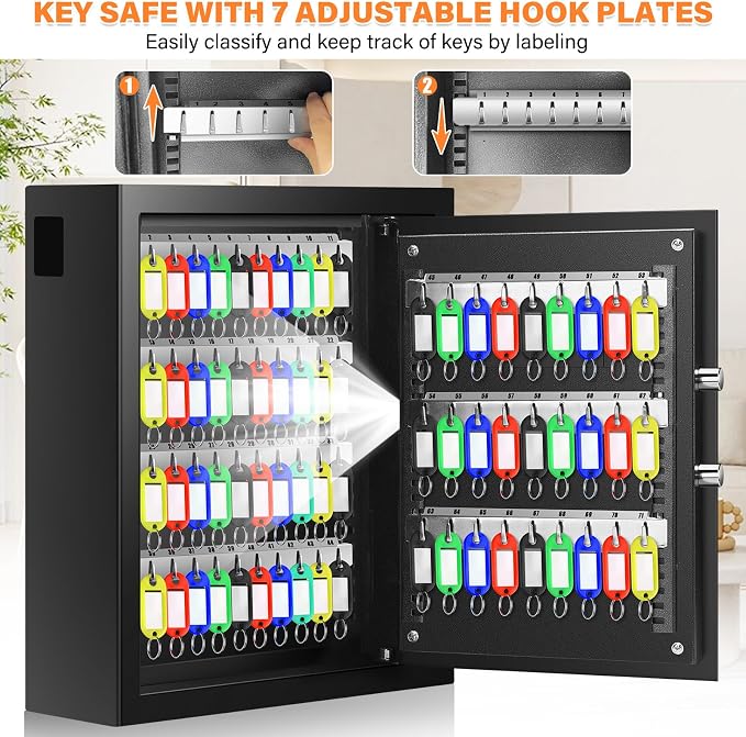 71 Keys Fireproof Key Lock Box, Anti-Theft Key Box Wall Mount - Image 4