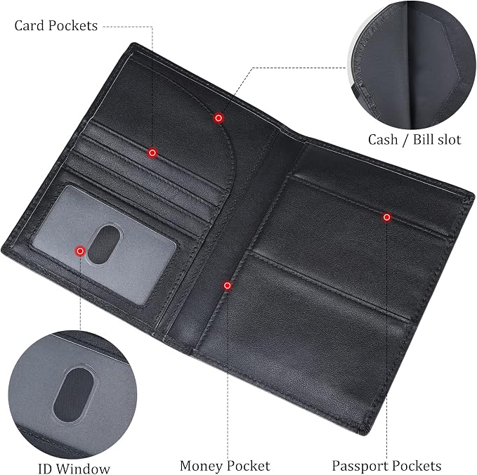 Polare Napa Leather Passport Holder RFID Blocking Travel Bifold Wallet Passport - Image 6