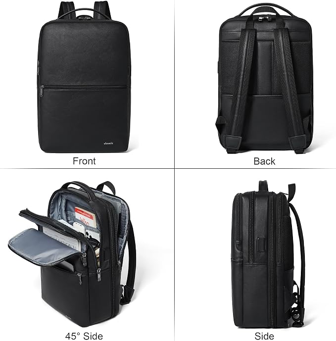 Vegan Leather Laptop Backpack for Women&Men, 16 Inch Expandable Backpack - Image 8