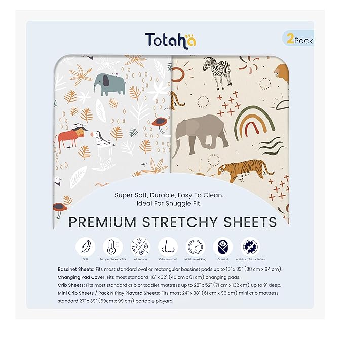 TotAha Jungle Animal Mini Crib Sheet, Premium Stretch Fitted Portable Mini by TotAha%7CUnitedStates