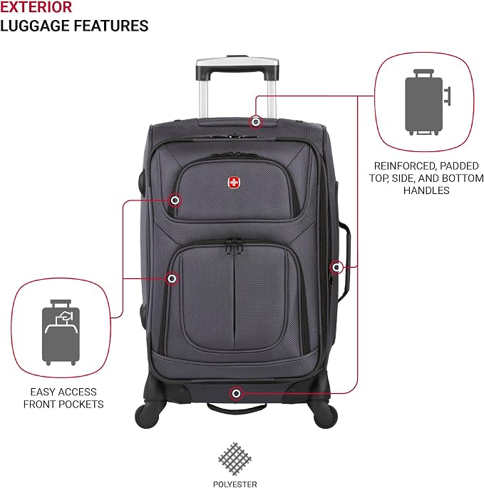 SwissGear Sion Softside Expandable Luggage, Dark Grey, 2-Piece Set - Image 3