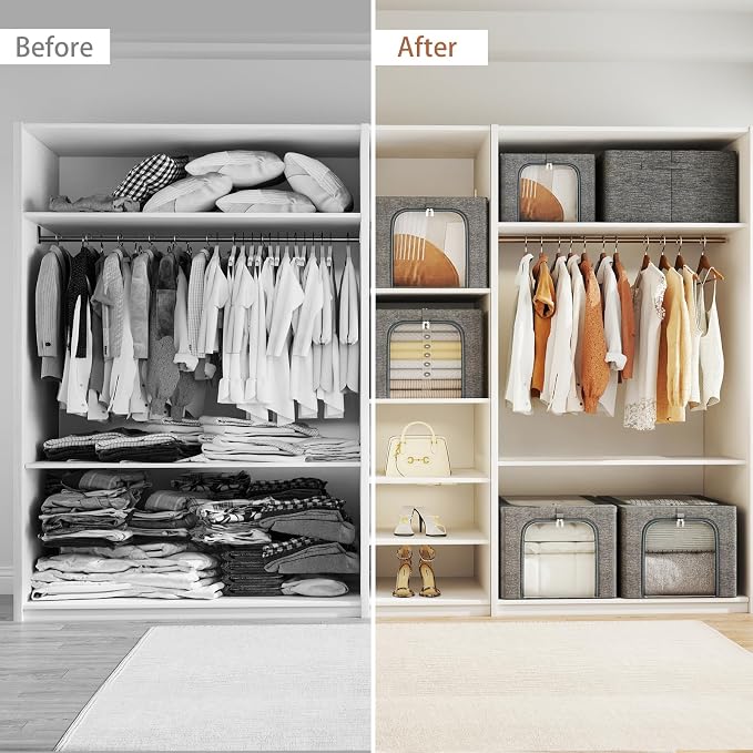 GoMaihe Clothes Storage Bins Metal Frame: 3-Pack Compact Stackable Closet - Image 7