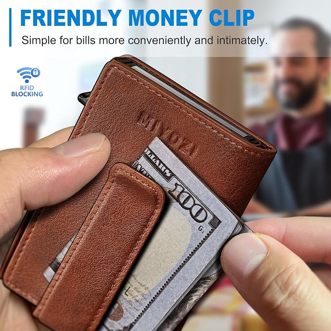 Men Wallet, with Money Clip Coins Pocket ID Window, Slim Front Pocket RFID - Image 6