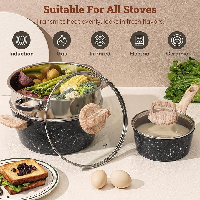 17 Pcs Pots and Pans Set Non Stick Kitchen Cookware Sets Nonstick Induction - Image 5