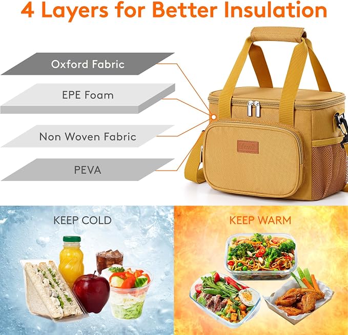 Lifewit Medium Lunch Bag Insulated Lunch Box Soft Cooler Cooling Tote - Image 2