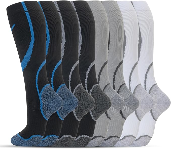 Compression Socks for Women Men Circulation Knee High 8 Pairs for Nurses by HELLOMOMOYA