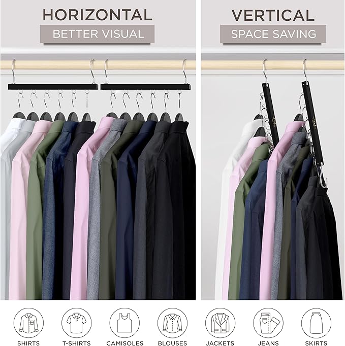 MORALVE Space Saving Hangers for Closet – 4 Pack European Beechwood 6-Tier - Image 4