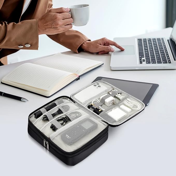 SELLYFELLY Electronics Travel Organizer, Double Layer Cable Organizer Bag - Image 7