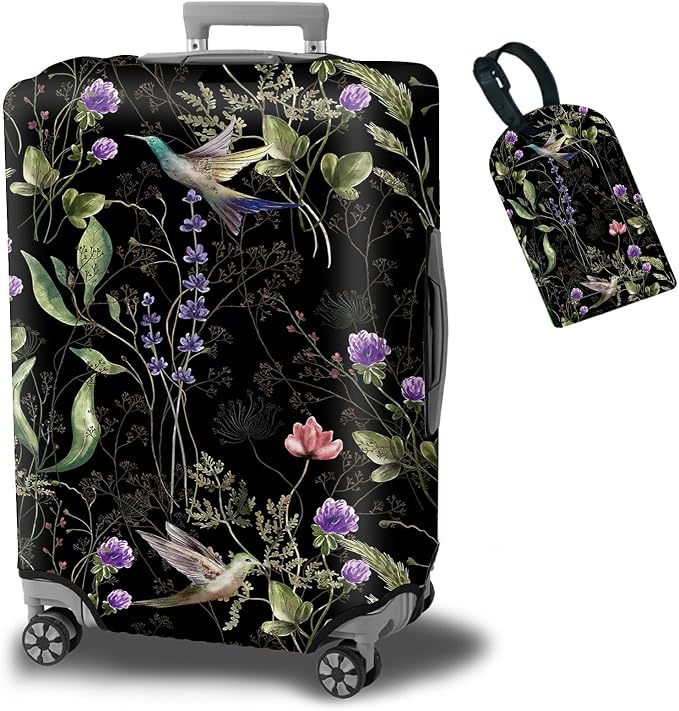 Luggage Cover Suitcase Protector + Luggage Tag, Wild Flowers Hummingbird Travel by BWEGRHE