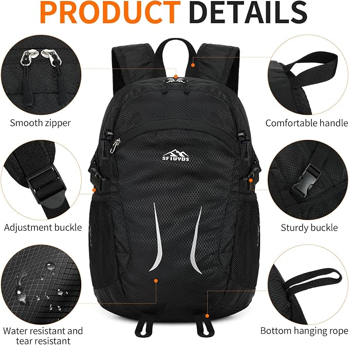 Large Hiking Daypack, 30L Water Resistant Hiking Backpack Packable Lightweight - Image 6
