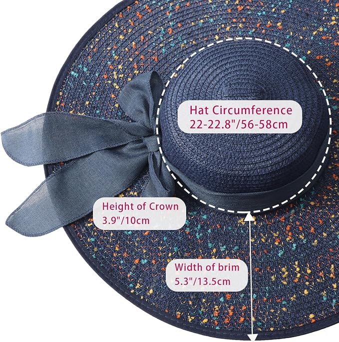 DRESHOW Beach Hats for Women Big Straw Wide Brim Summer Hat Floppy Foldable - Image 7