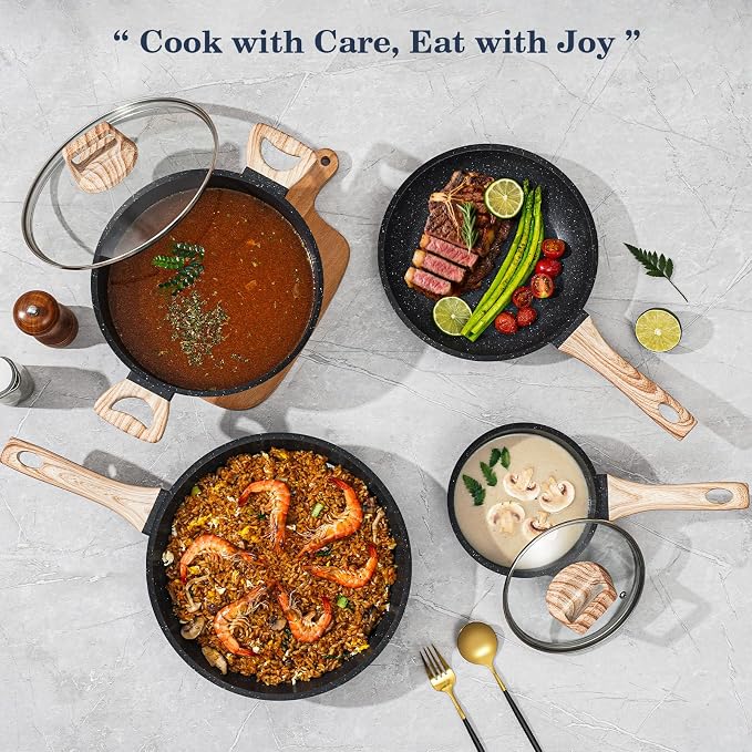 12 Pcs Pots and Pans Set, Nonstick Cookware Sets Black Granite Induction - Image 8