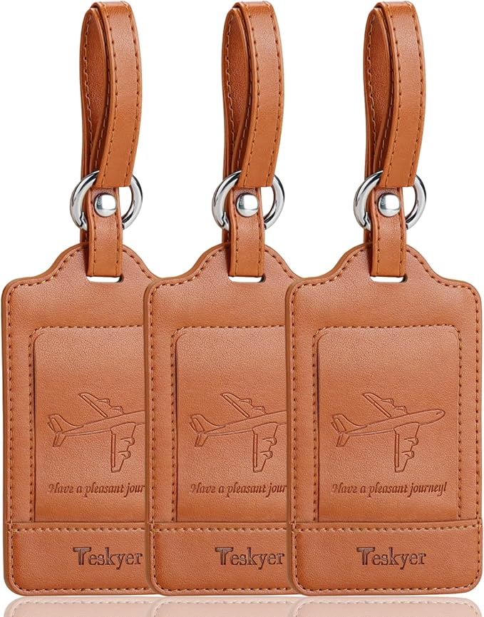 Teskyer Luggage Tags, 3 Pack Premium PU Leather Luggage Tags Privacy Protection by TESKYER