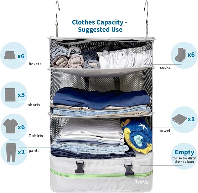 Stow-N-Go Travel Luggage Organizer – Portable Hanging Travel Shelves, Carry-On - Image 3
