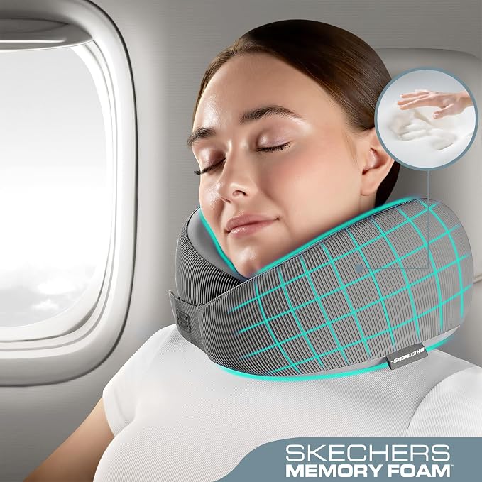 Skechers Men's Memory Foam Neck Pillow, Comfortable & Breathable Travel Pillow - Image 2
