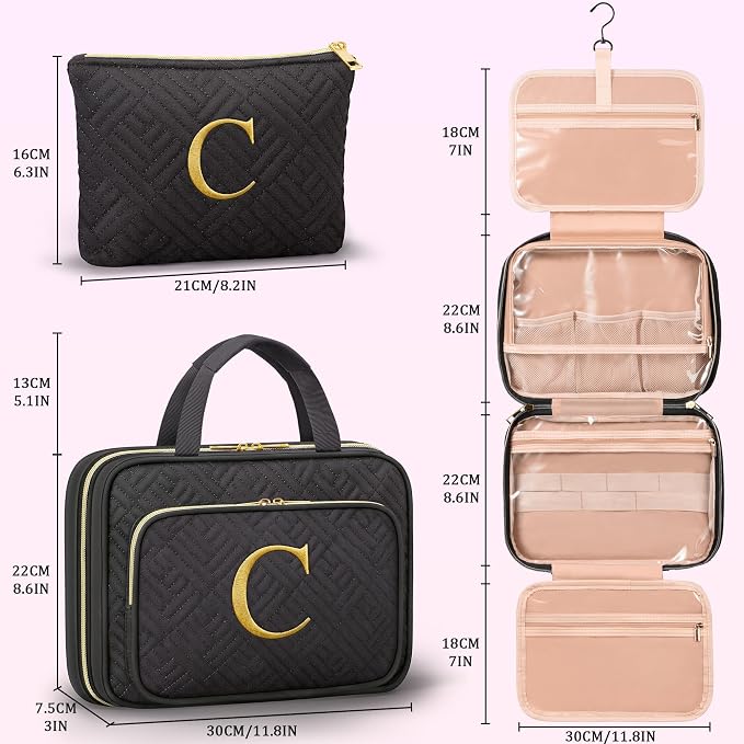 Gifts for Women, Initial Toiletry Makeup Bag Hanging Cosmetic Organizer - Image 2