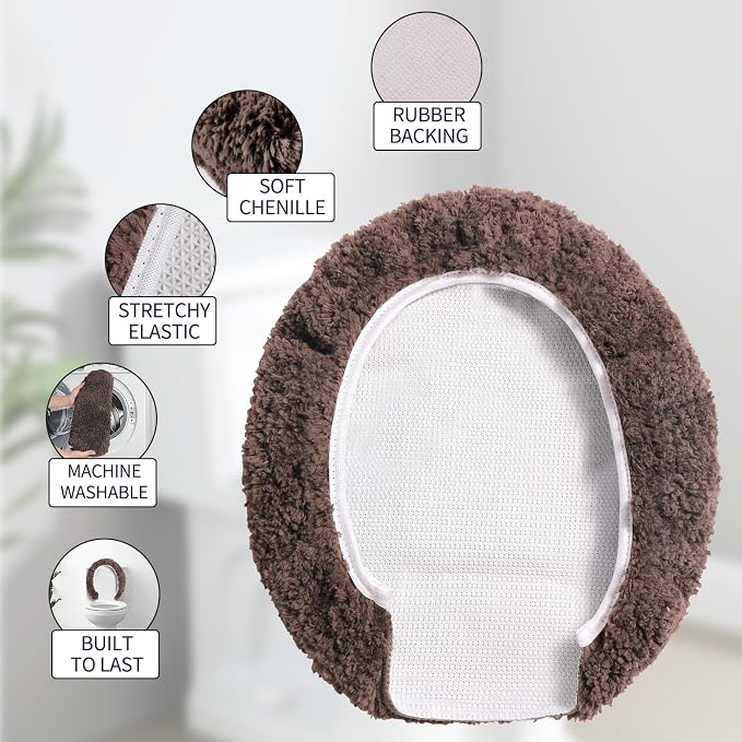 Microfiber Elongated Toilet Seat Cover 19.5"x 15" Machine Washable Solid Toilet - Image 4