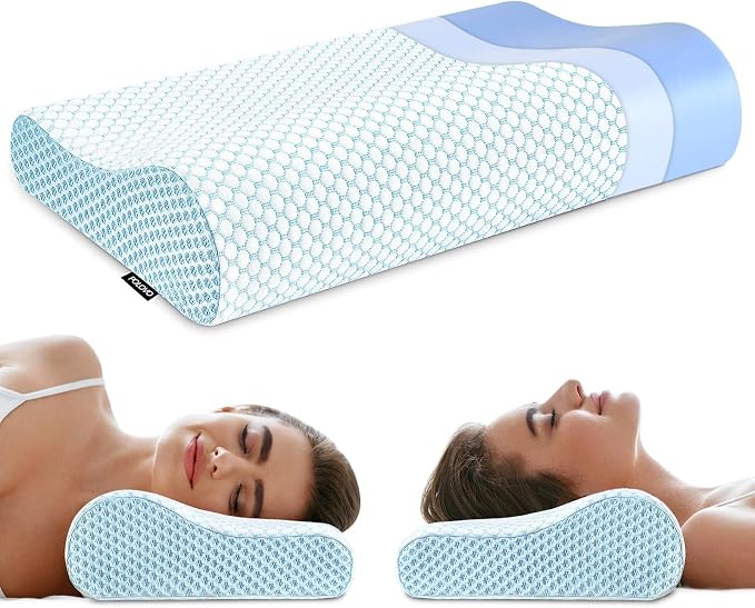 Memory Foam Bed Pillow for Sleeping, Ergonomic Cervical Contour Neck Support by Polovo