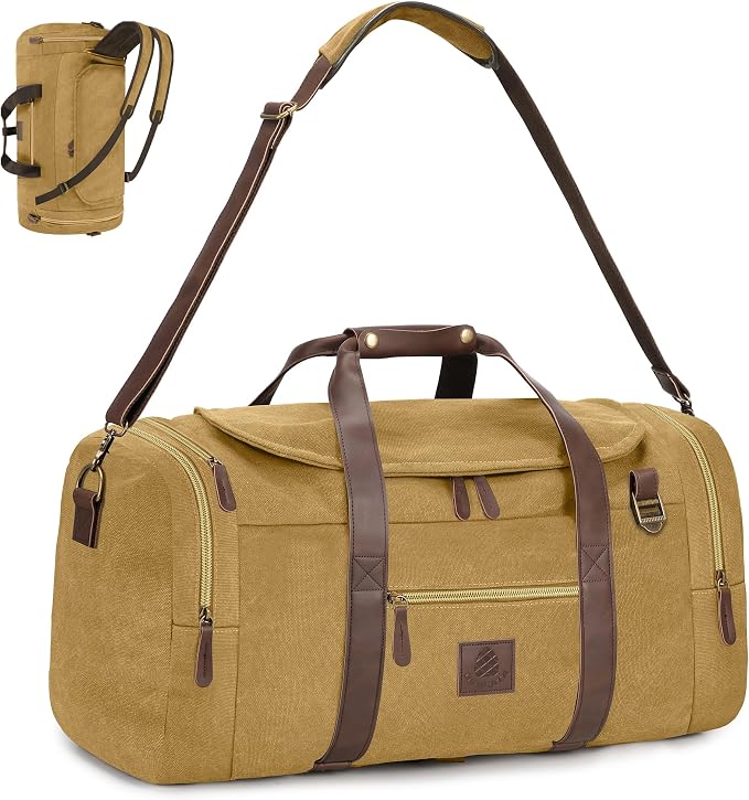 60L Duffle Bag for Men, Nomad Waxed Canvas Travel Duffel Bag Vintage Genuine by DensataTravelBag