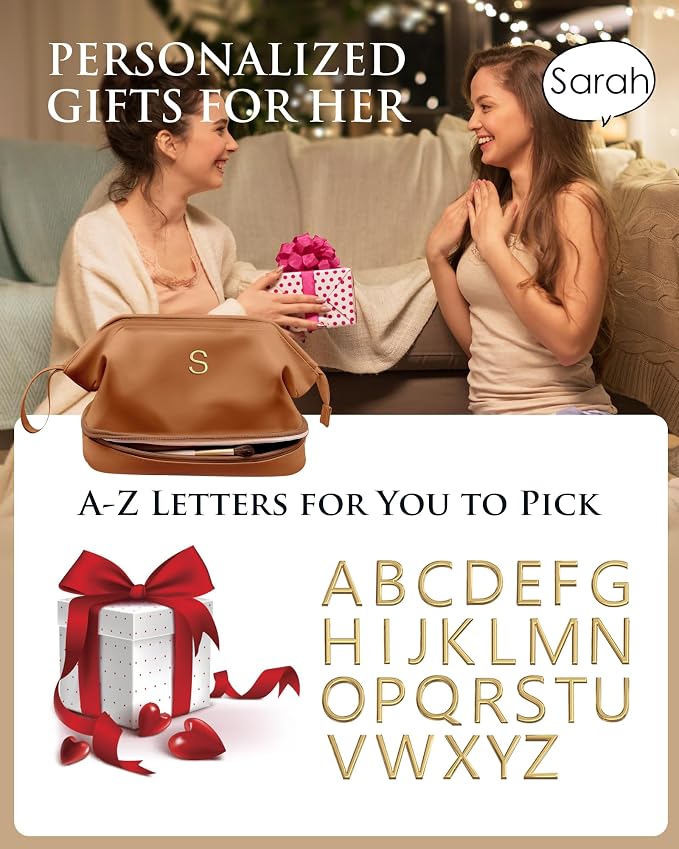 Cute Female Gift, Personalized Makeup Bag, Monogrammed Gifts, Initial Double - Image 2